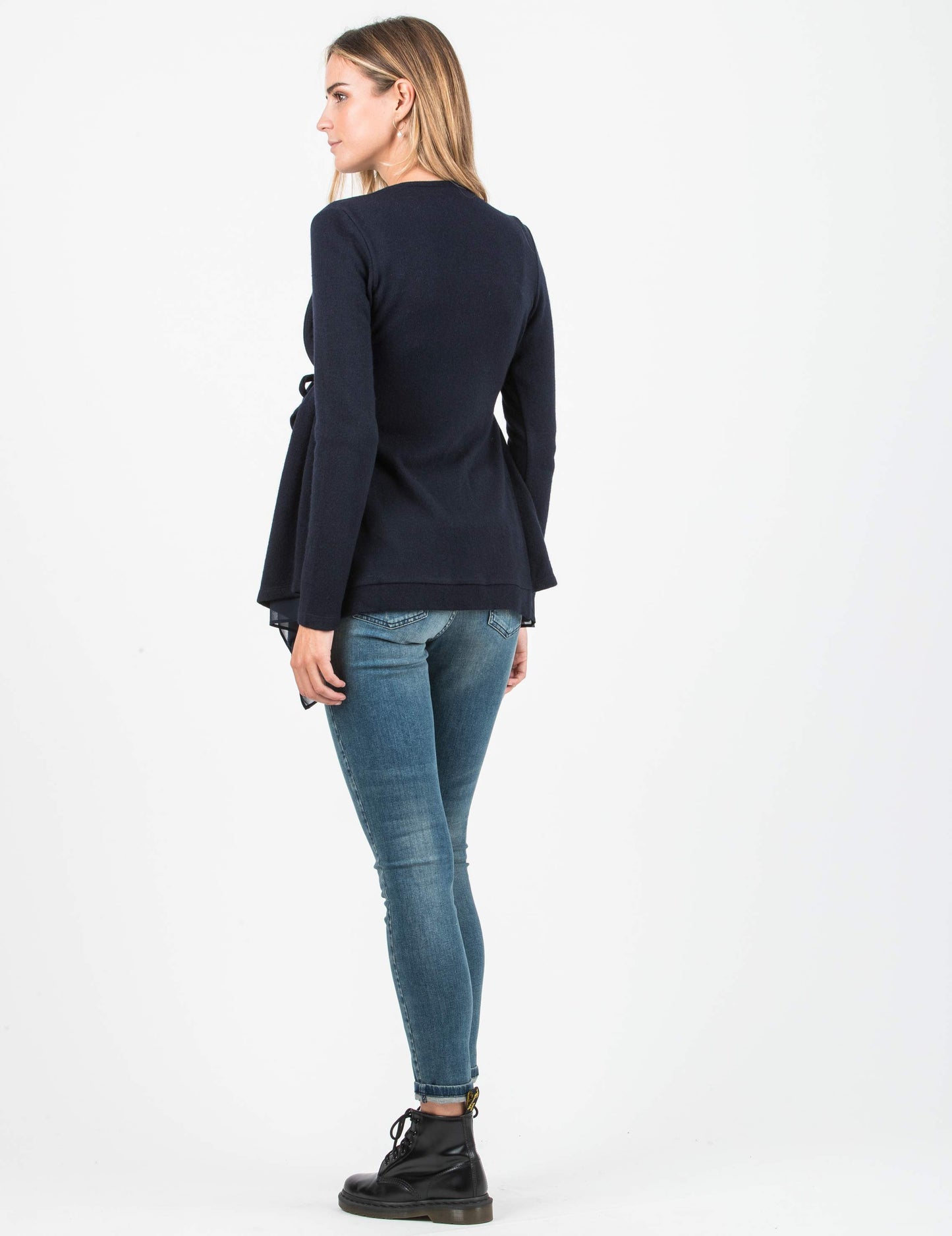 Women's Everyday maternity & post natal Navy Flowy cashmere cardigan with tie