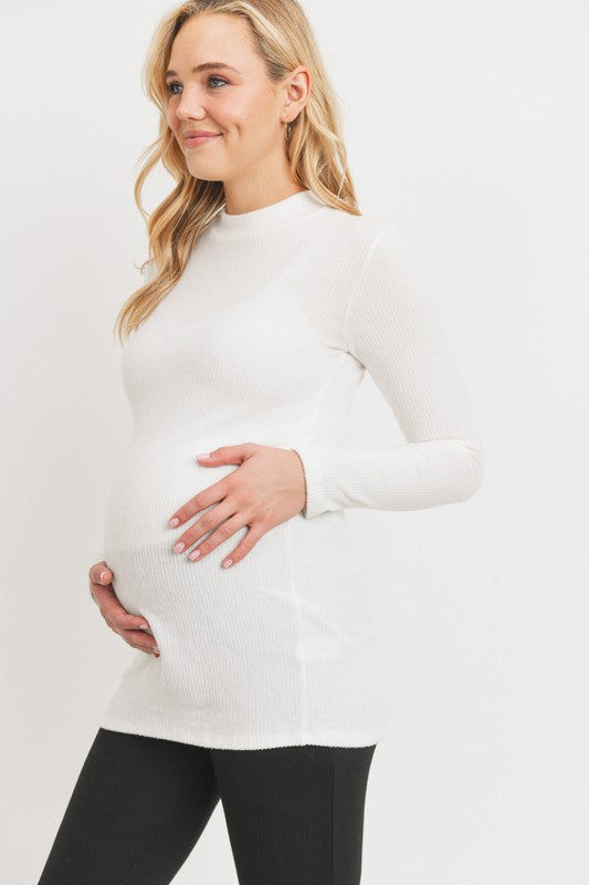 Women's moc neck maternity & postnatal long sleeve top in white, mauve or black