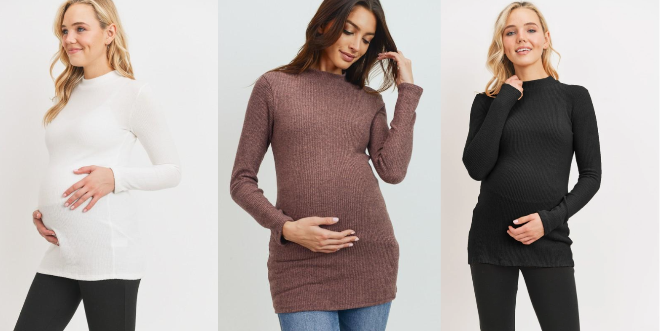 Women's moc neck maternity & postnatal long sleeve top in white, mauve or black