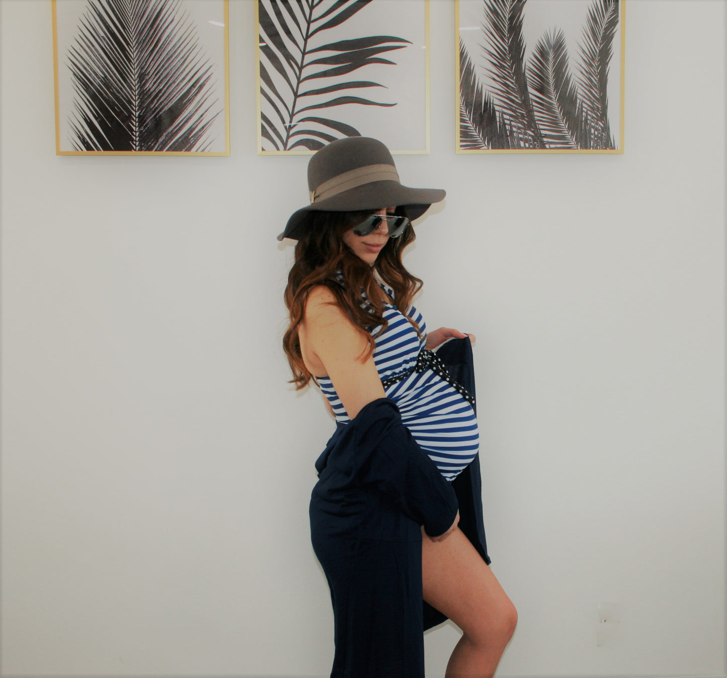 Women's Navy stripe nautical Maternity two piece tankini swimsuit