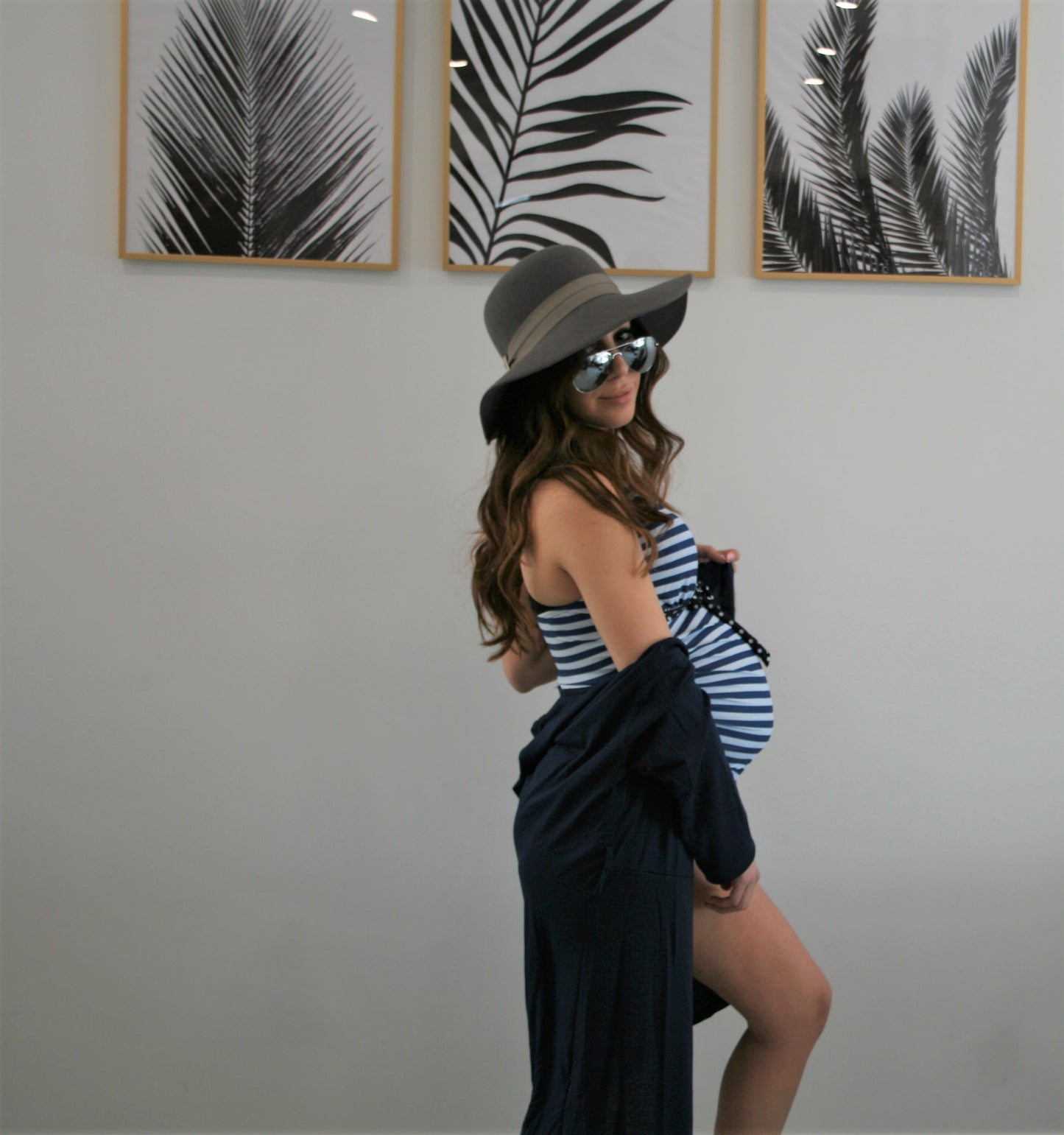 Women's Navy stripe nautical Maternity two piece tankini swimsuit