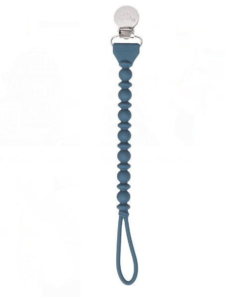 Baby's Itzy Ritzy BPA free silicone pacifier strap with metal clip - in Navy blue, Mint green, Blush pink or rose pink