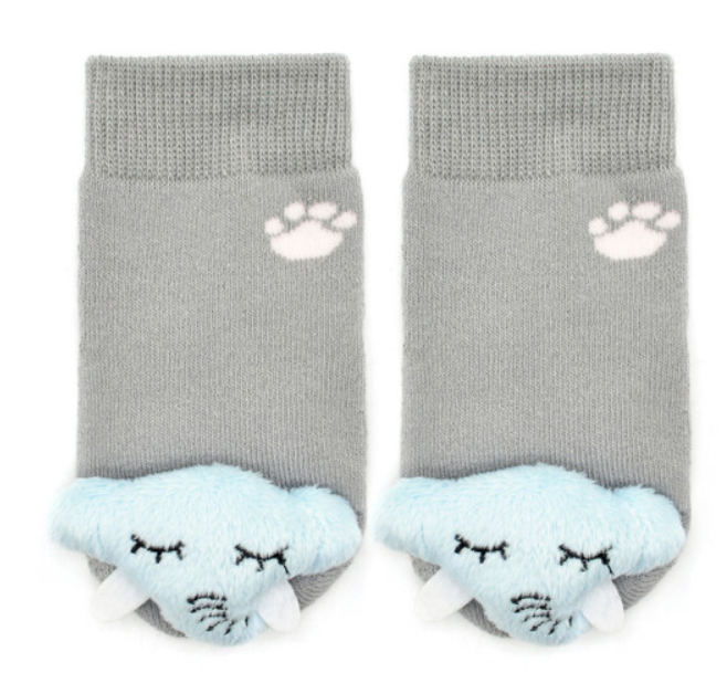 Unisex baby cotton rattle socks - grey/blue elephant, pink piggy  or black/white panda