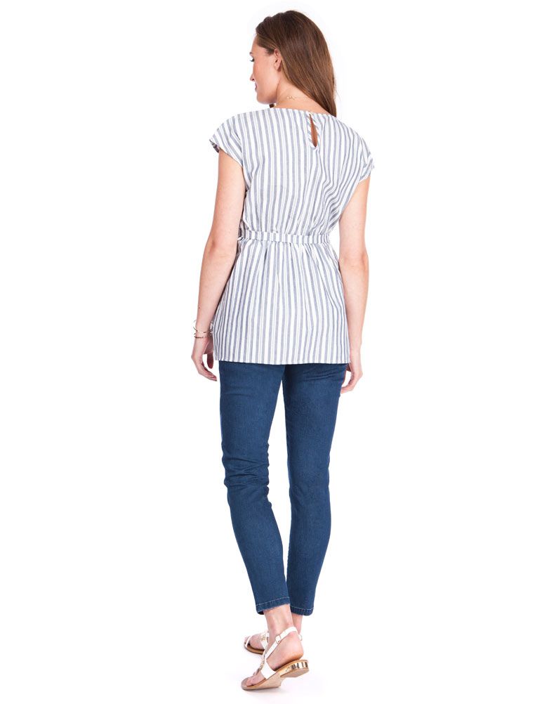 Women's Cotton white and navy Stripe Maternity & Nursing Top - Seraphine