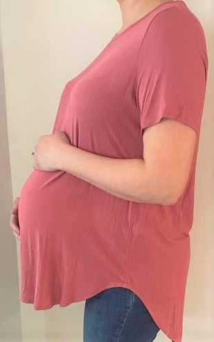 Women's Plus size super soft Maternity & Post Natal High-Low Coral T-shirt