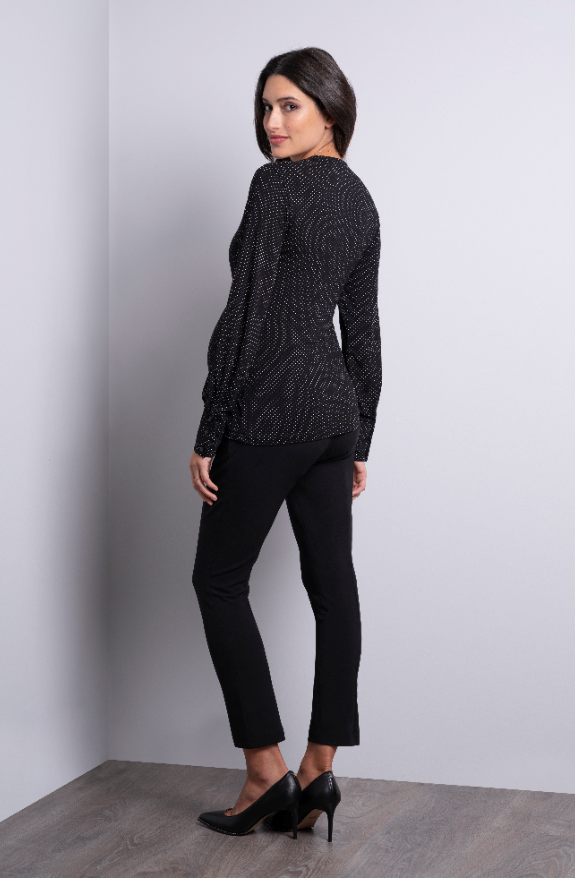 Women's Seraphine black polka dot twist long sleeve V neck maternity & post natal top