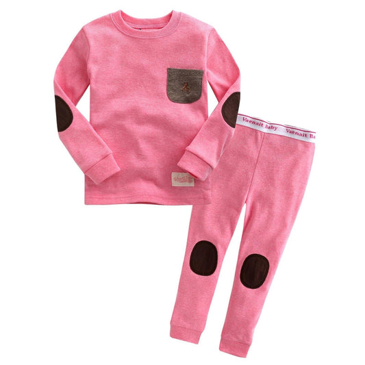 Toddler pink 2 piece cotton pajama with knee and elbow patches