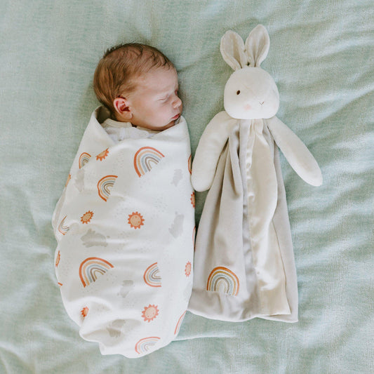 Baby's grey bunny lovey blanket - Little Sunshine Buddy blanket - Bunnies by the Bay
