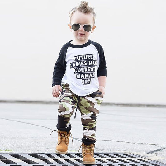 Baby and kids printed camouflage two-piece suit