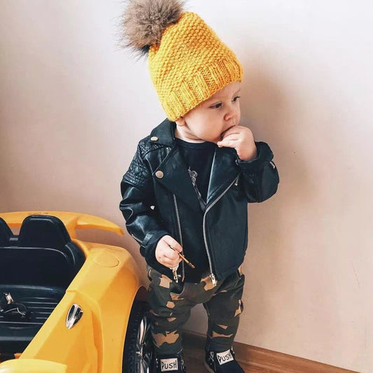 Kids unisex vegan leather moto jacket
