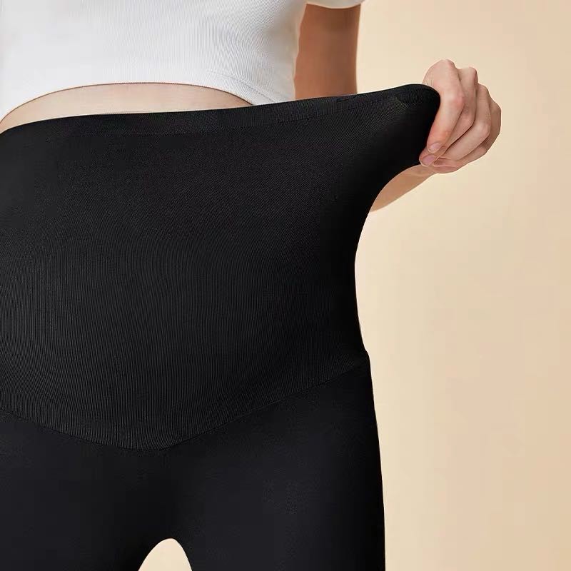 Women's Black Over the Bump 3/4 length stretch cotton Maternity leggings