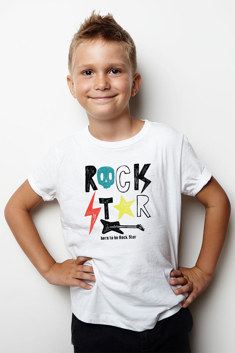 Boys "Rock Star" Tee and lime green cotton shorts set - Kids clothes