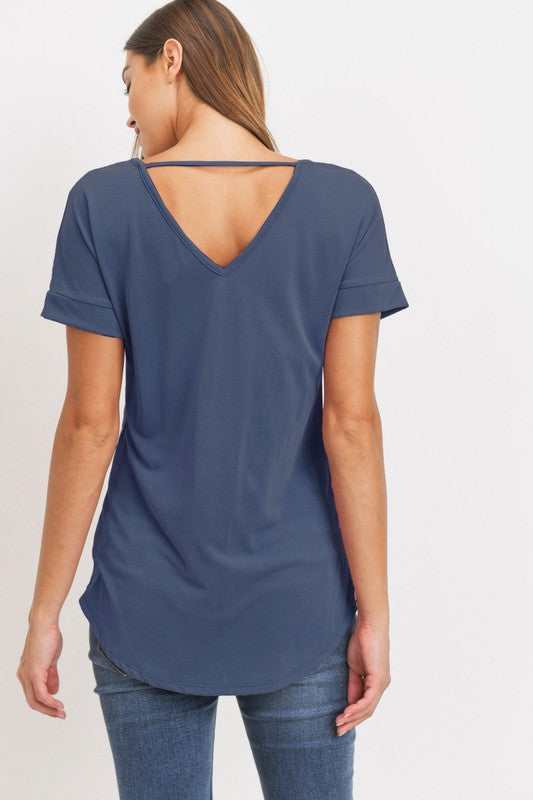 Women's Drop shoulder V neck and V back Navy Blue Maternity T-Shirt