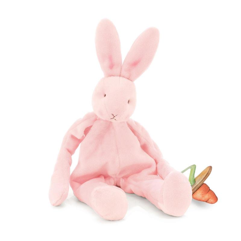 Babies' Pink soft and cuddly Blossom silly buddy bunny plush toy & pacifier holder - Bunnies by the Bay