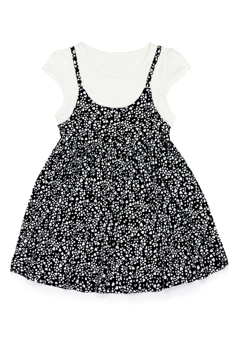 Girls Black/white cotton heart Tank dress with white T-shirt underlay - Kids clothes