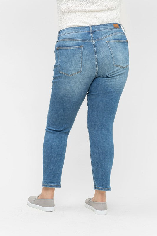 Women's distressed Denim Blue Plus Size under the bump slim leg cropped maternity jeans