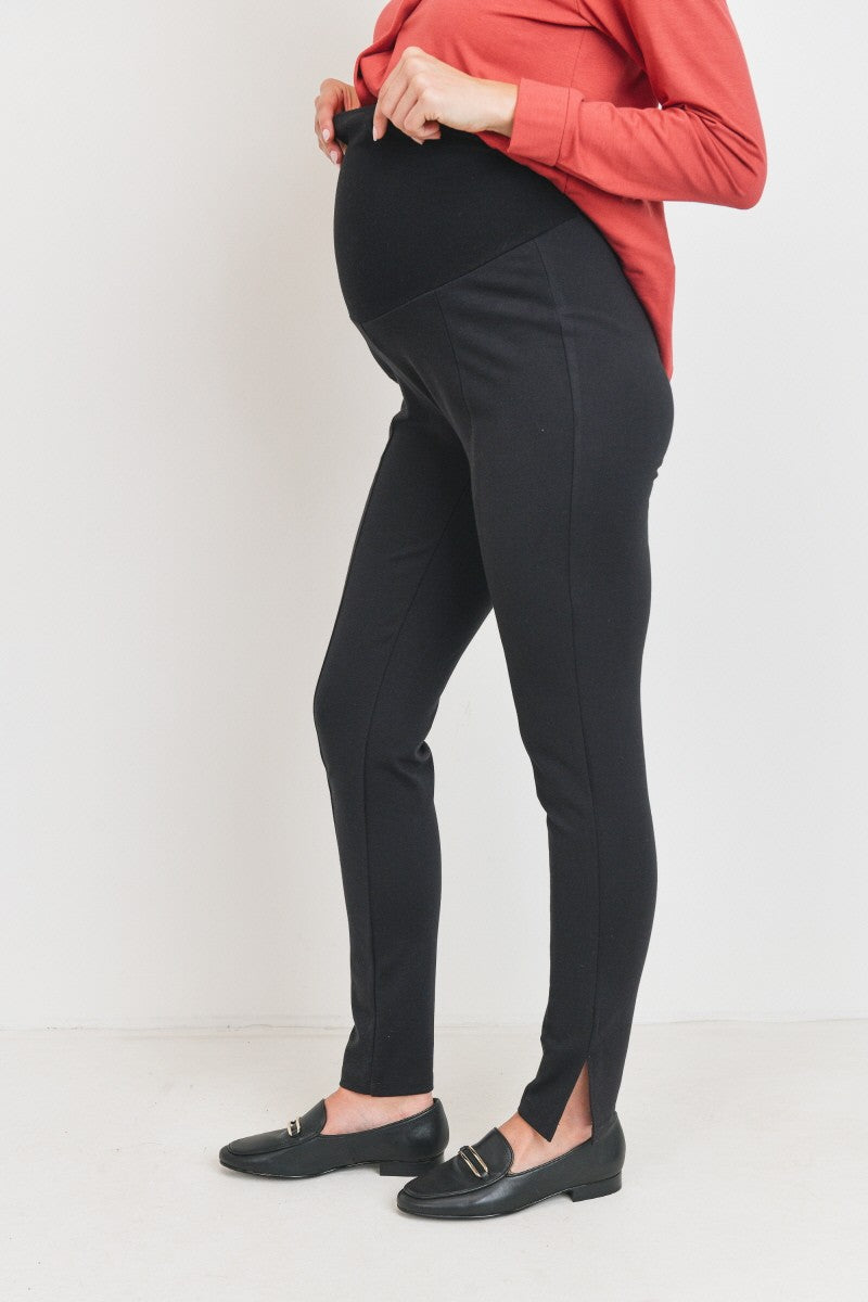 Women's black viscose nylon slim leg over the bump maternity pants