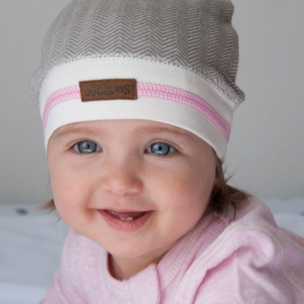 Baby's cotton cottage playsuit with matching beanie hat in beach beige size 6-12 months