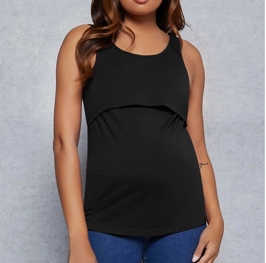 Women's black cotton maternity & nursing classic tank top