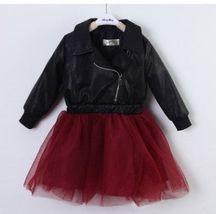 Girls sequin embroidered vegan leather and tulle tutu dress