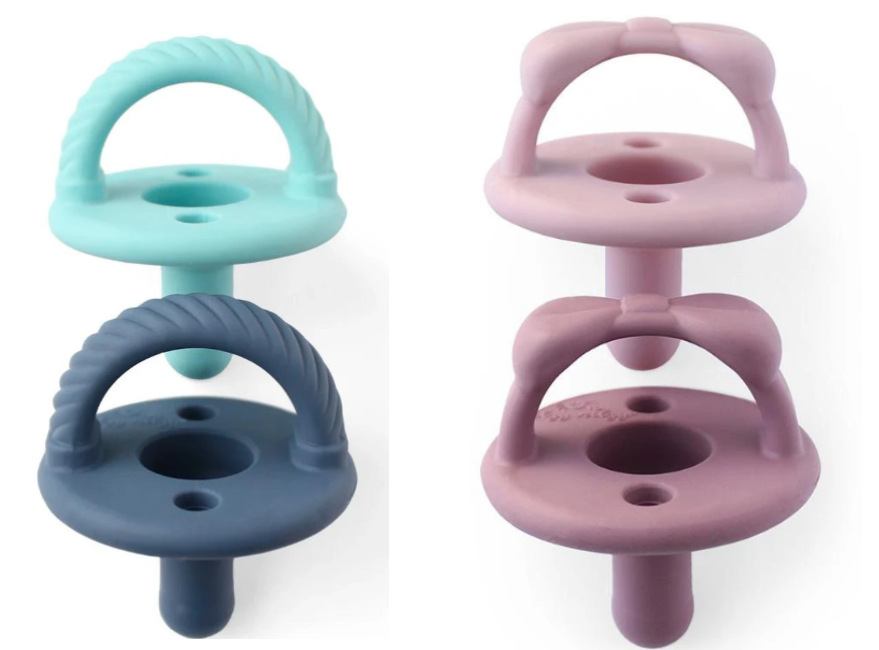 Baby's 2 Pack of Itzy Ritzy BPA free silicone pacifiers for babies from 0-6 months - choice of blue OR pink pack