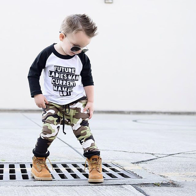 Baby and kids printed camouflage two-piece suit