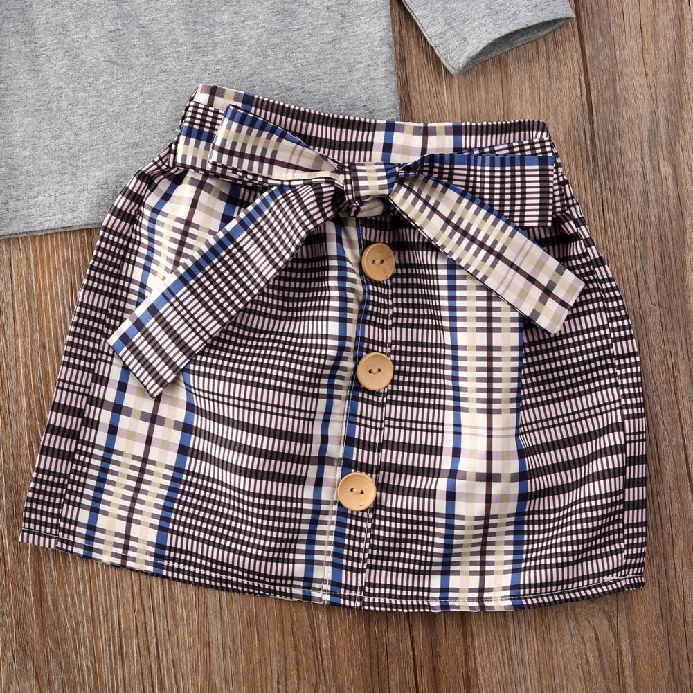 Girls and Baby ruffle sleeve shirt and plaid skirt set