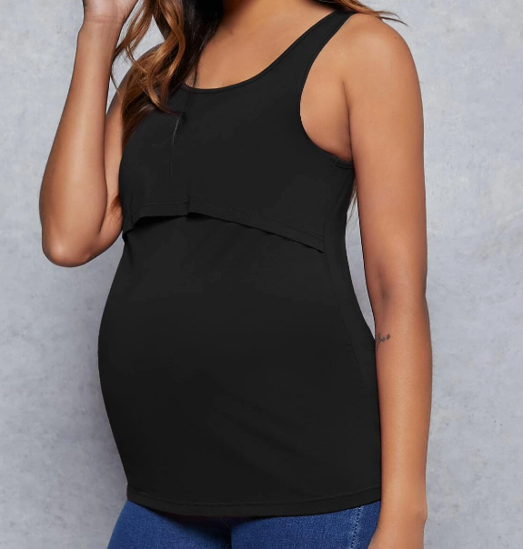 Women's black cotton maternity & nursing classic tank top