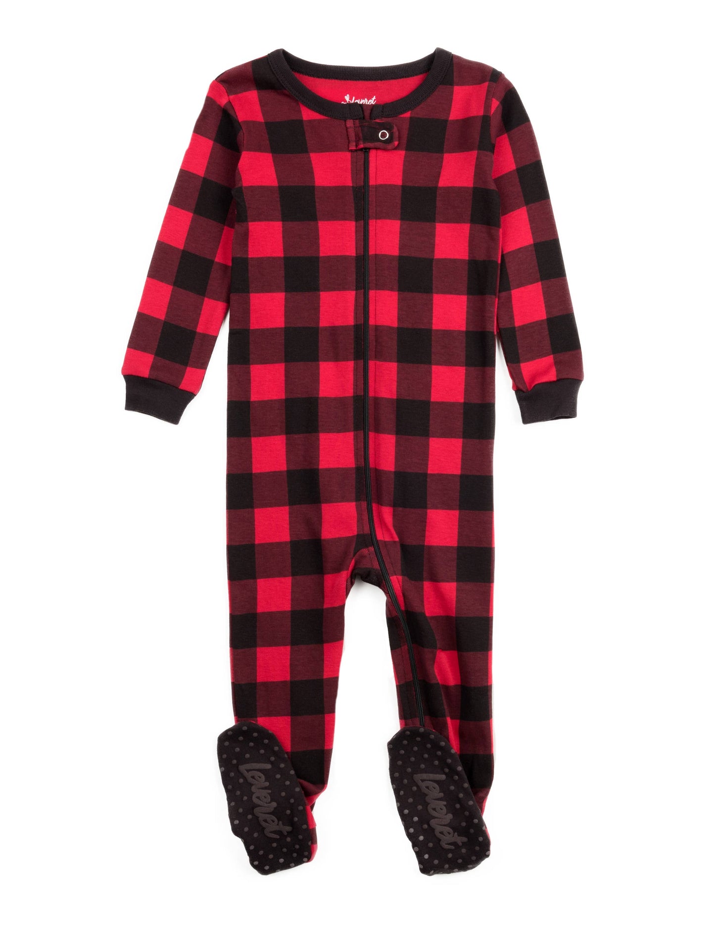 Baby's unisex cotton red check footed pajamas