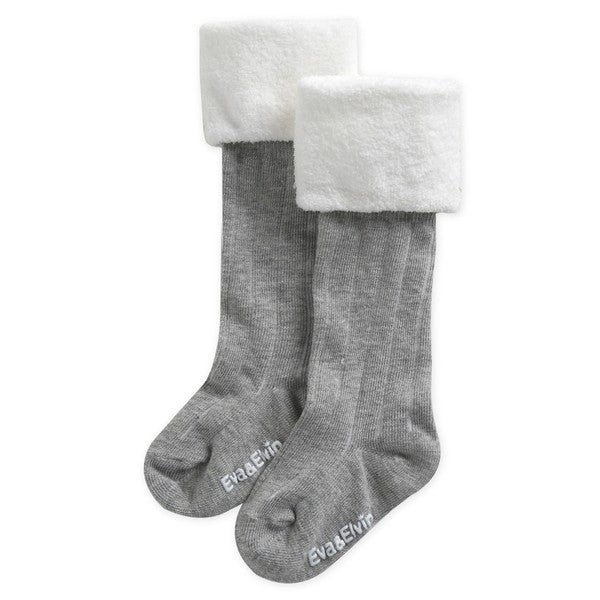 Toddler girls' faux fur cuff grey knee socks