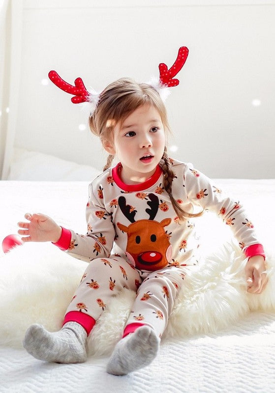 Toddler unisex cotton reindeer 2 piece beige pajama