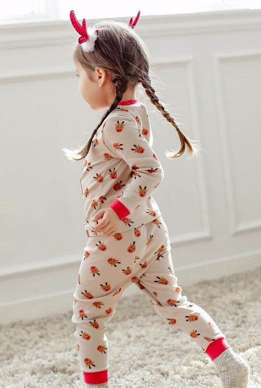 Toddler unisex cotton reindeer 2 piece beige pajama