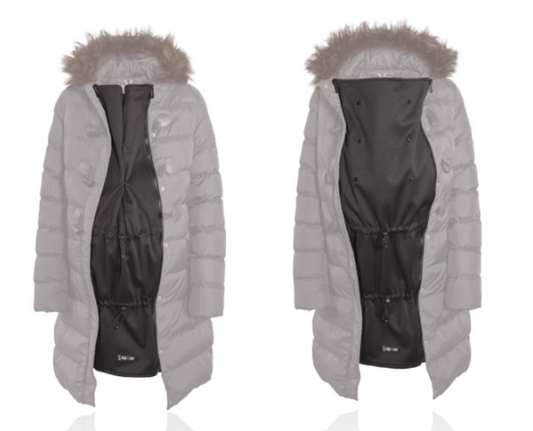 Unisex Black "Zip Us In" Longer length zip jacket extender panel for maternity wear and post natal