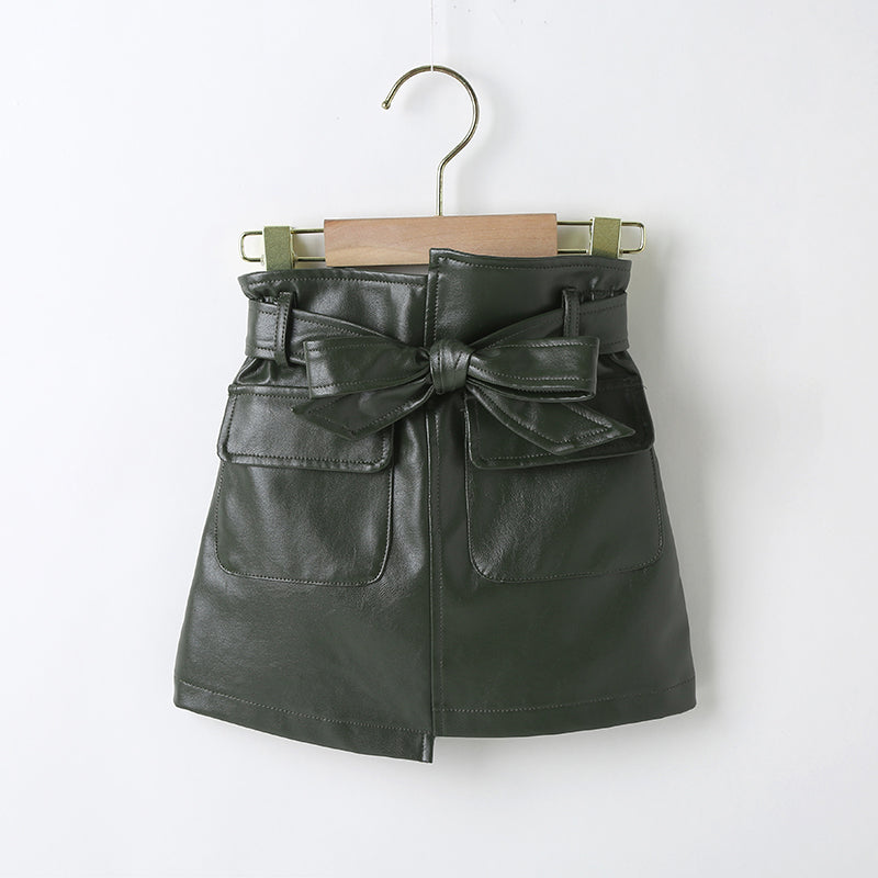 Girls and baby fashion A-line vegan leather skirt