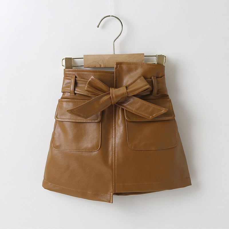 Girls and baby fashion A-line vegan leather skirt