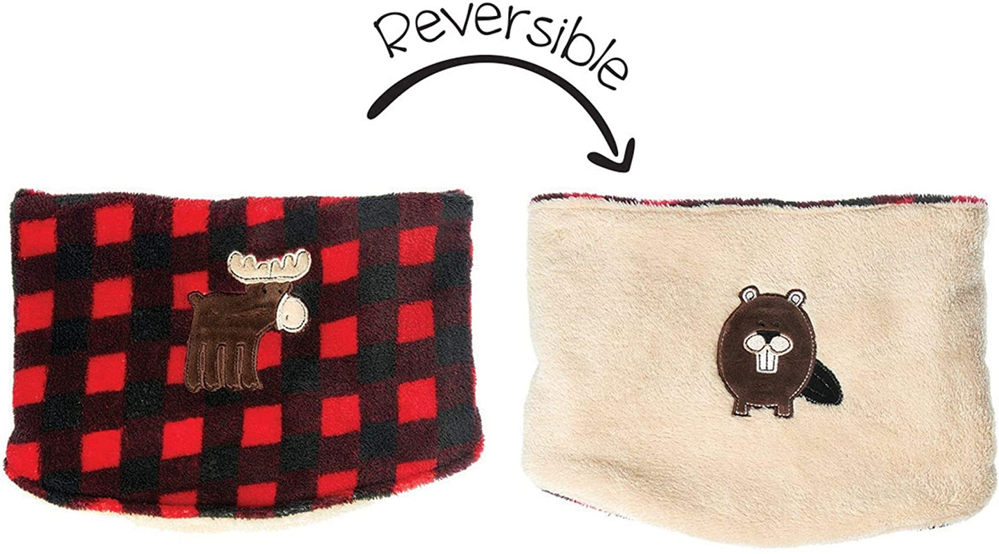 Cottage check fleece reversible neck warmer and mitts 2 piece set in pink cottage check or red cottage check- size 3-8 years