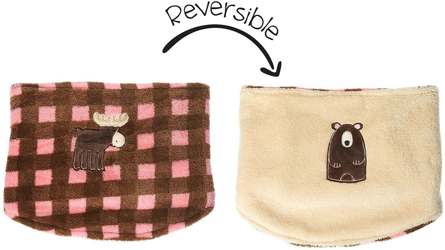Kids Cottage check fleece reversible neck warmer and mitts 2 piece set in pink cottage check or red cottage check- size 3-8 years