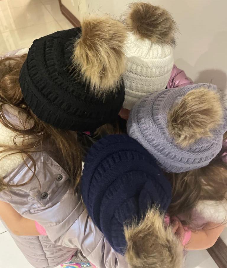 Kids Unisex pom pom knitted winter hat in 4 colors