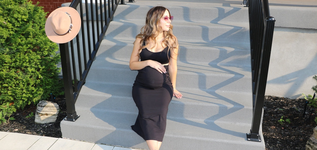 Women's Black Maternity Cotton Solid High Waist Midi Skirt