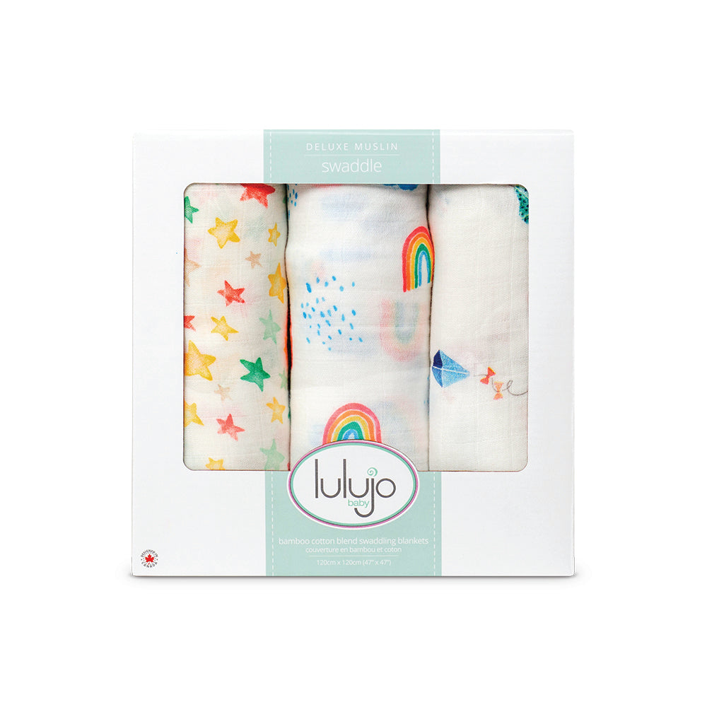 Lulujo Rainbow in the Sky Baby Bamboo 3 pack of Swaddle blankets