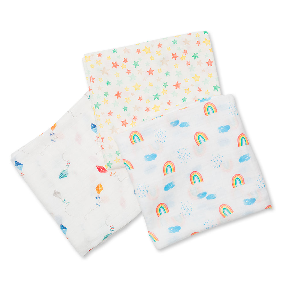 Lulujo Rainbow in the Sky Baby Bamboo 3 pack of Swaddle blankets