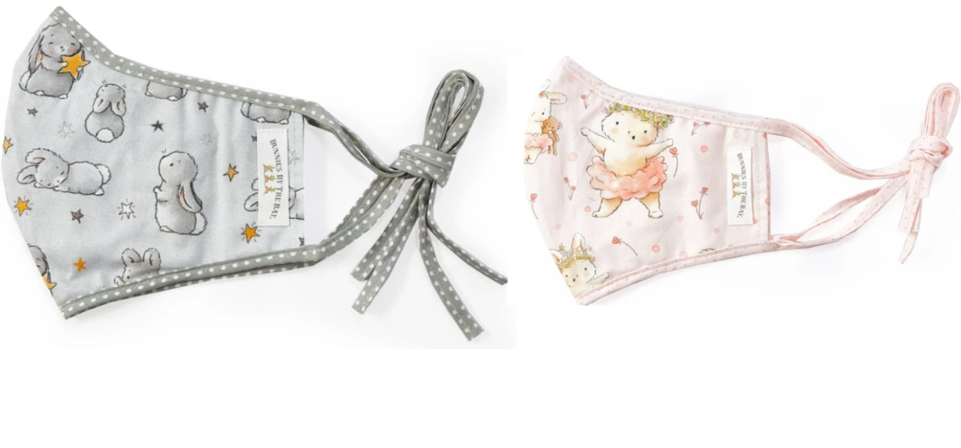 Light grey or Light Pink Bunnies by the bay adjustable face mask with bunnies print - Adult and child size