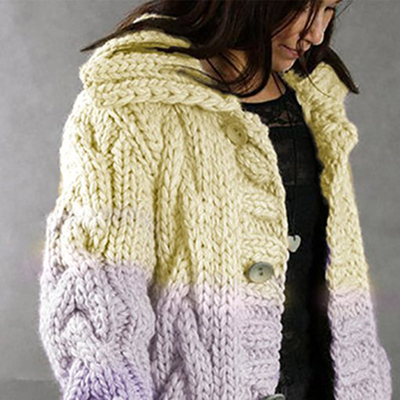 Women's loose hooded knee length knitted cardigan