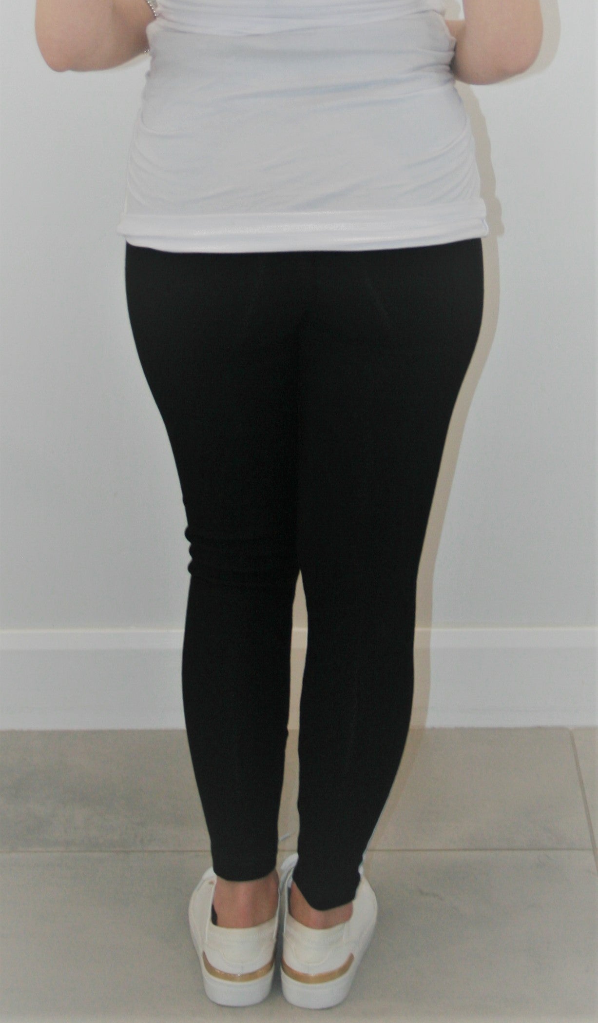 Women's Black with side stripe adjustable cotton Maternity leggings