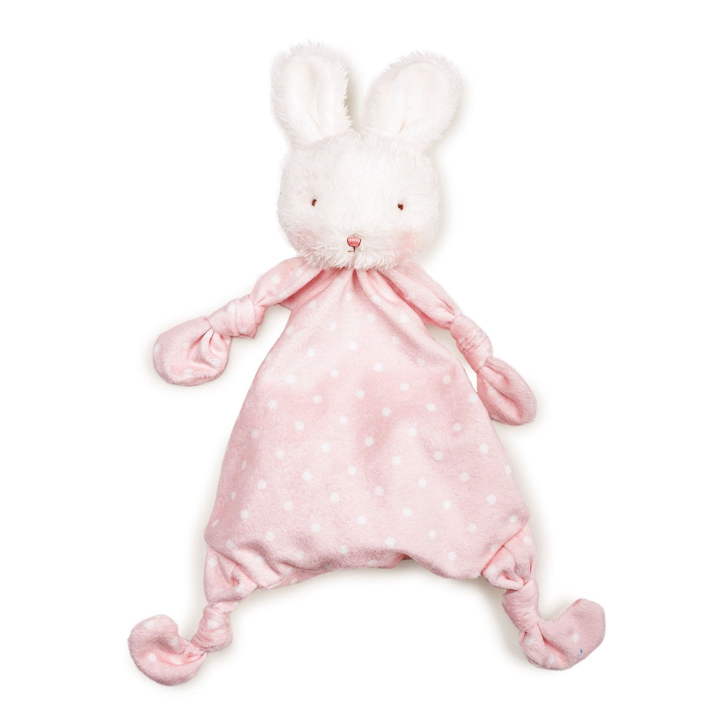 Bunnies by the bay polka dot Knotted plush lovey baby toy pink bunny or blue puppy