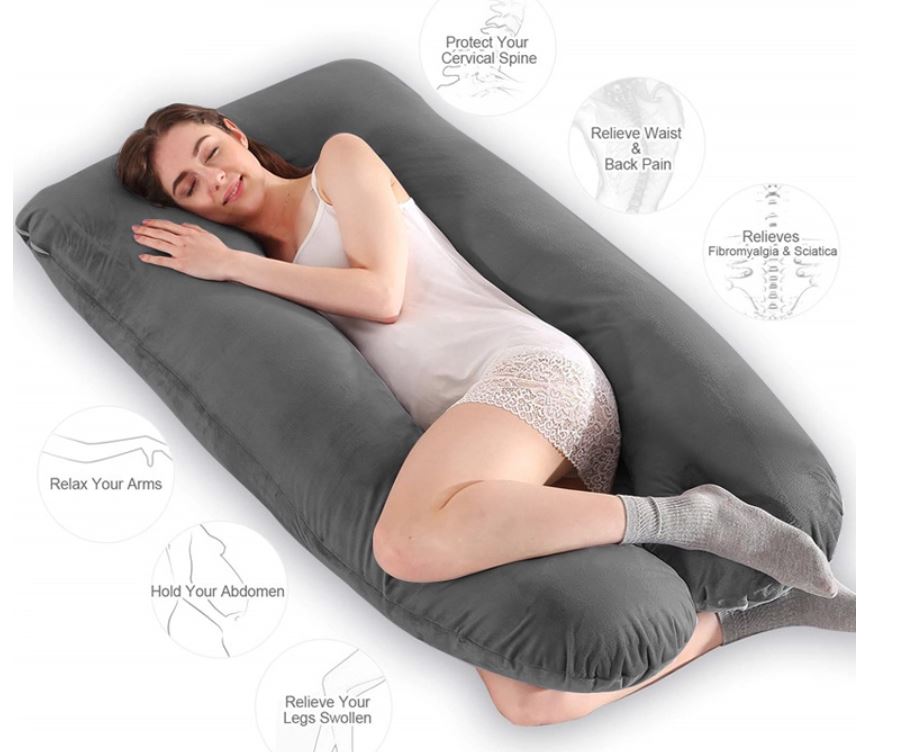 Full body U shaped pillow & nursing pillow in Grey Velvet
