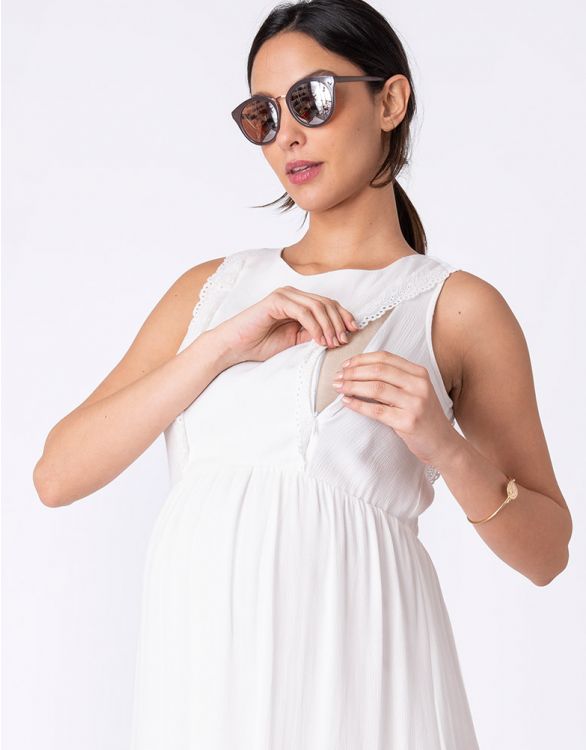 Women's white Lace trim Maternity & Nursing mini Dress - Seraphine