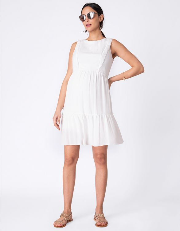 Women's white Lace trim Maternity & Nursing mini Dress - Seraphine