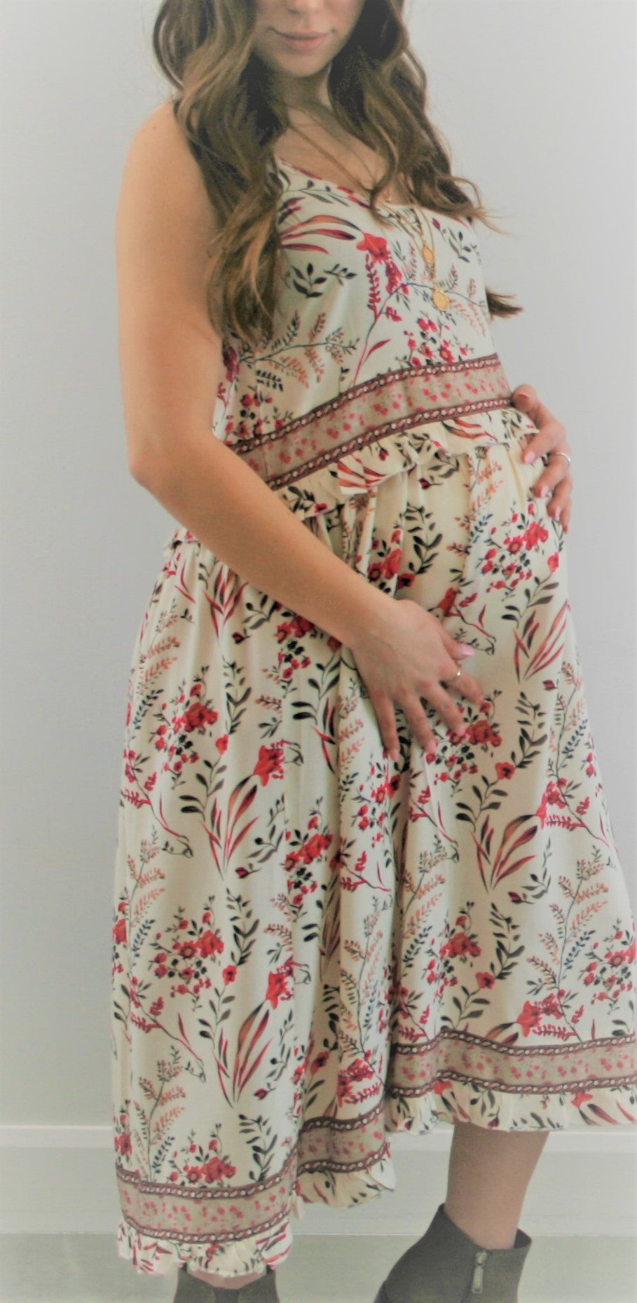 Women's Maternity & Post Natal Cream ditsy floral midi dress