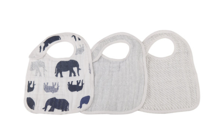Baby's white with blue elephant muslin cotton bibs